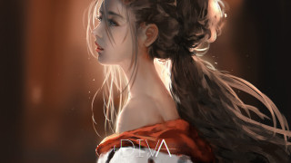Woman ponytail reddress fantasy digital - a white collar free wallpaper