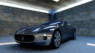 Futuristic car garage brickwall blue - free 3d render wallpaper for desktop