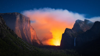 Mountain fire sky waterfall clouds - david martin free wallpaper