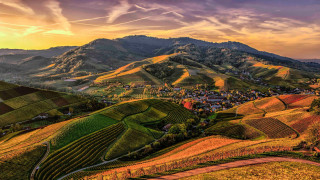 Scenic valley village mountains sunset 2 - a village free wallpaper