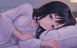 Woman lying bed white shirt 2 - the pillow free wallpaper