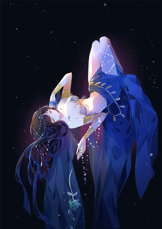 Woman blue dress kissing man - egyptian art free wallpaper for mobile