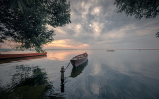 Boat tree man pole water - a pole free wallpaper