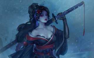 Snow woman katana fantasy league - a red headband free wallpaper