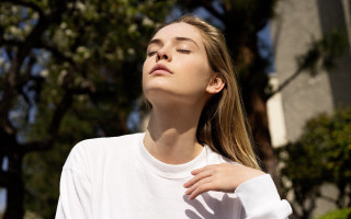 Woman white shirt tree building - a light shining free wallpaper