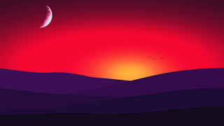 Sunset red sky crescent moon - surreal design free wallpaper
