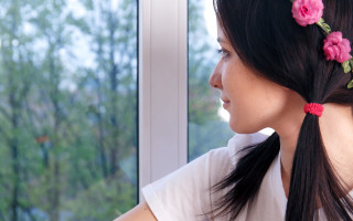 Woman flower hair window trees - outside free wallpaper for desktop