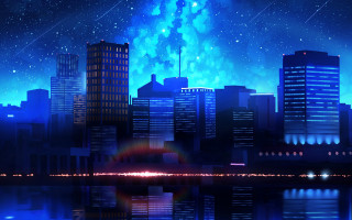 City skyline starry night bright - alena aenami free wallpaper