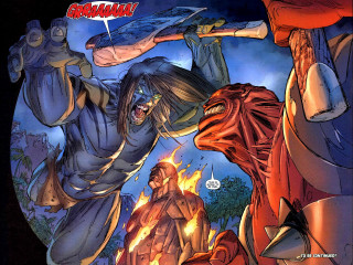 Woman attacking demon man sword - a comic book page free wallpaper