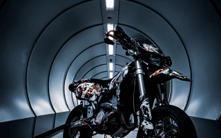 Motorcycle tunnel person cyberpunk anamorphic - side and a person free wallpaper