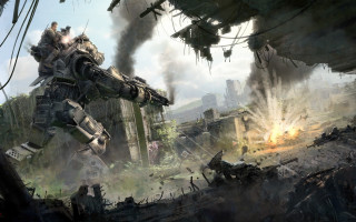 Futuristic city giant robot explosion - craig mullins free wallpaper for desktop