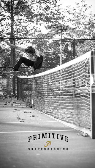 Man skateboarding over tennis net - a tennis court free wallpaper for mobile