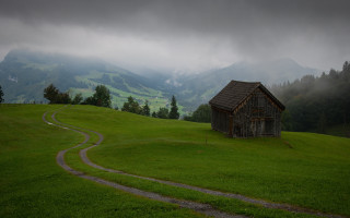 House hill path landscape clouds - the house free wallpaper