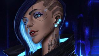 Blue hair facial piercings cyberpunk - cyberpunk style free wallpaper for desktop