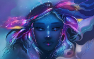 Blue face purple hair fantasy - a blue face free wallpaper