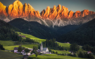 Church valley mountains sunset forest - art brenner free wallpaper