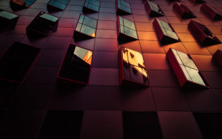 Building windows reflection cubist tiles - bold shape free wallpaper