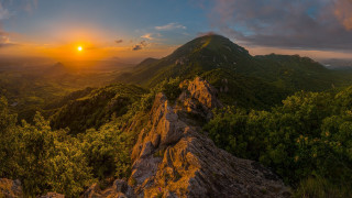 Sunset mountain rock forest lake - murata range free wallpaper for desktop