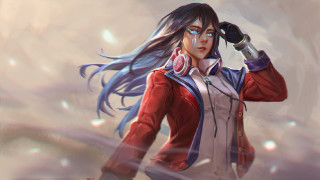 Woman longhair redjacket cellphone blueeyes - stanley artgerm lau free wallpaper for desktop