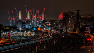 City skyline train lights fireworks - long exposure free wallpaper