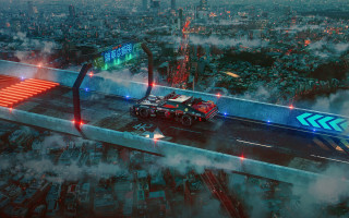 Neon city scifi cyberpunk vehicle - a highway free wallpaper