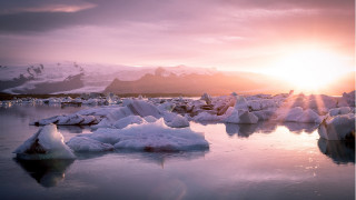 Ice floating mountains sunset dusk - covered mountain free wallpaper