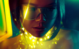 Woman glasses yellow light cyberpunk - cyberpunk style free wallpaper
