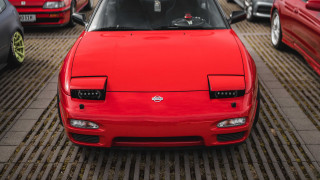 Red car parking lot truck - a brick walkway free wallpaper
