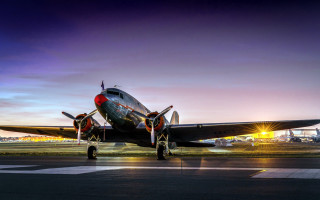 Small airplane runway night sunset - the wing free wallpaper