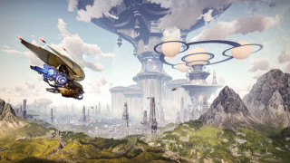 Futuristic city flying saucer sky - a futuristic city in the background free wallpaper