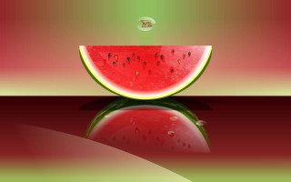 Watermelon slice with water drop - a reflection of the water free wallpaper