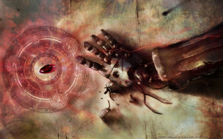 Biomechanical damaged gear magiccircle redeye - strange free wallpaper for desktop