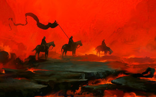 Fantasy horse riders dragon fire - mars ravelo and greg rutkowski free wallpaper