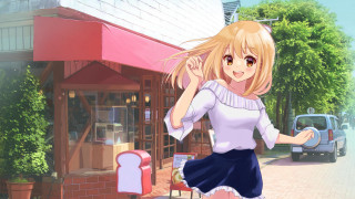 Girl blonde skirt street wind - a short skirt free wallpaper
