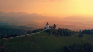 Church hill sunset road neo - cinematic landscape free wallpaper