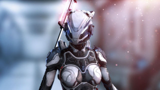 Futuristic woman sword lightsaber snow - warframe armor free wallpaper for desktop