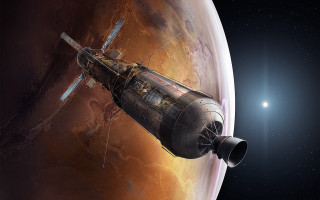 Space station red planet aurora 2 - a red planet free wallpaper