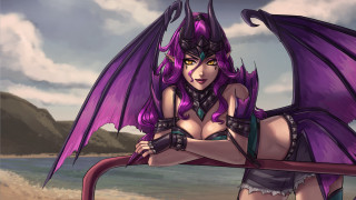 Demon girl purple wings beach - a dragon like body free wallpaper