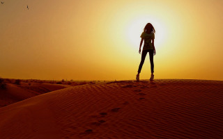 Woman dune sunset portrait outdoor - sunset time free wallpaper