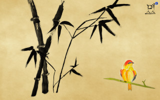 Bird bamboo branch chinese writing - a chinese writing free wallpaper