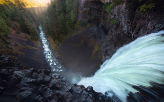 Waterfall rocks trees sunbeam forest - a sunbeam free wallpaper