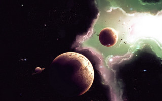 Space planets stars clouds bright - behind them free wallpaper for desktop