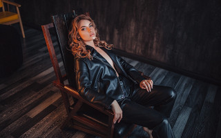Elina karimova leather jacket sitting - a black leather jacket free wallpaper