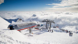 Ski lift snowy mountain people - cloud and mountains free wallpaper