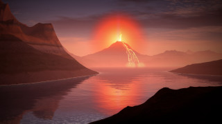 Volcano water lake sunset mountains - surrounding free wallpaper