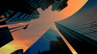 Cityscape sunset skyline fence trees - the cloud free wallpaper for desktop