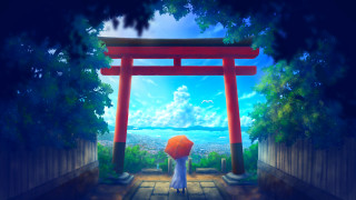 Cityscape umbrella shrine stairs nature - an umbrella free wallpaper