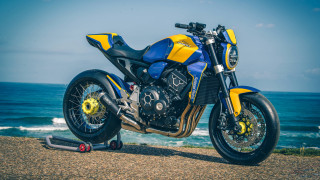 Blue yellow motorcycle beach ocean - artgem free wallpaper