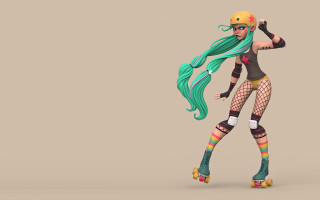 Green hair roller skater 3d - character design free wallpaper for desktop