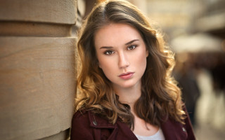 Woman portrait serious browneyes redjacket - christabel dennison free wallpaper